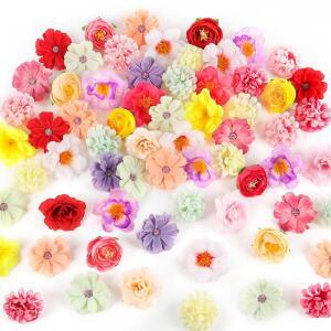 ATTGREAT 가짜 꽃 헤드 미니 실크 플라워 벌크 작은 꽃 3D 루즈 인조 데이지 로즈 해바라기 결혼식 파티 케이크 베이비 샤워 홈 데코를 위한 매화 공예, 110Pcs(멀티컬러)