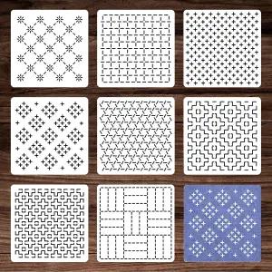 시바 플라스틱 사시코 스텐실 키트 기하학 8PCS 패턴 템플릿 드로잉 라인 퀼팅 자수 안정제 바느질 손