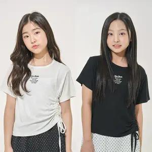 뉴진 사선 셔링 반팔 티셔츠 / 여아 주니어 의류 초등학생 옷