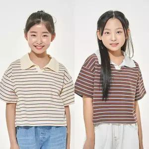 ST카라 크롭 반팔 티셔츠 / 여아 주니어 의류 초등학생 옷