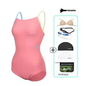 [롯데백화점]레노마 여성 컬러플 솔리드 끈배색 U백 원피스 수영복 +수경 +수모 세트 LS2G804