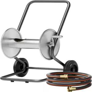 바퀴가 달린 호스 릴 카트 금속 헤비 듀티 워터 200FT 용량 정원 급수용 2개 가든 세차용 이동식 도구