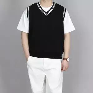 [우기브로]WBMS 남자 빅사이즈 클래식 라인 브이넥 니트 베스트