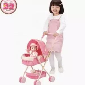 아동 인형 유모차 접이식 어린이 장난감 유아 인형 유모차 캐리어 휴대용 분리형 손잡이 가리개 미끄럼