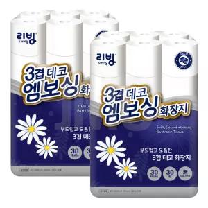 리빙 데코 엠보싱 3겹 화장지 30m 30롤 2팩 (60롤)