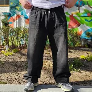 남자 빅사이즈 밴딩 스판 커브드 워싱 라이트 데님 팬츠 세미와이드 흑청 바지 BY 사계절 봄 여름 가을 기본 블랙 진