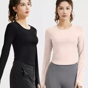 여자 헬스 요가 트레이닝 스포츠 라운드넥 긴팔 티셔츠기능성 여성 운동복 슬림핏 편안한 상의 레깅스코디