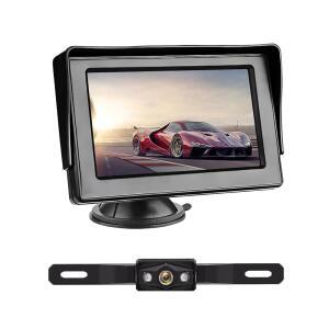 자동차 트럭용 백업 카메라 시스템 4.3인치 HD 모니터 후방 후진 카메라야간 시야 110 광각 IP69 방수 번호판 유선 설치 픽업 트럭 SUV 미니밴 캠퍼용 간편한