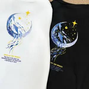 남녀공용 반팔티 커플티 돌고래 달 웨일 오버핏 빅사이즈 티셔츠