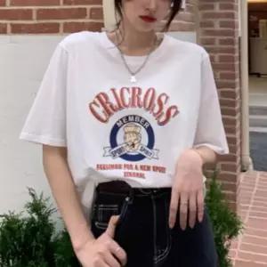 ( )여성 루즈핏 반팔 티셔츠 여름 프린팅 반소매 화이트 면티 레터링