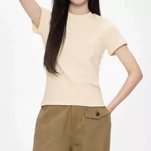 크롭티 무지 기본 라운드넥 반팔티 스판 면 반팔 0409