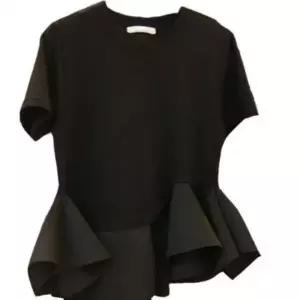 여성 밑단 프릴 반팔 티셔츠 라운드 반팔티 슬림핏 셔츠 레이어드 브이넥 기본 여자 반팔티 여성