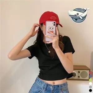 데일리 심플 크롭티 다양색 기본 반팔 반팔 티 여성 크롭 무지