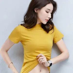 신축성이 좋은 세미 무지 스판 크롭티 반팔티 3종 블랙앤화이트 크롭 베이직 무지 세미 기본 반팔티