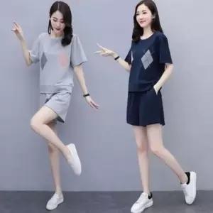 상하의 반바지 캐주얼 트레이닝 반팔 반팔티 다이아 여성 세트 면티 여름 여자 티셔츠 반팔