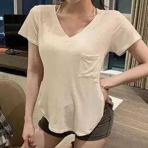 여성 캐주얼룩 브이넥 포켓 반팔 티셔츠 인기 반팔티 오버핏 라운드 기본티 여자 반팔 티셔츠 티신상 여름