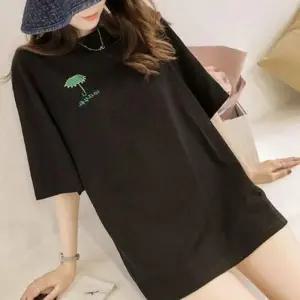 자수 여성 반팔티 라운드티 여자 롱 반팔 티셔츠 면티 오버핏 빅사이즈 반팔티 여자 여성 라운드티 셔츠