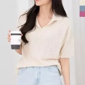 반팔티셔츠 카라 뽀얌 여자반팔티 베이직 데일리 반팔 반팔티 남자티 여자 셔츠 여성