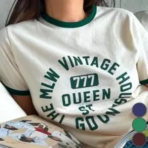 퀸 반팔 배색 여성반팔 반팔티 빈티지 면티 반팔 티 여자티셔츠 여성