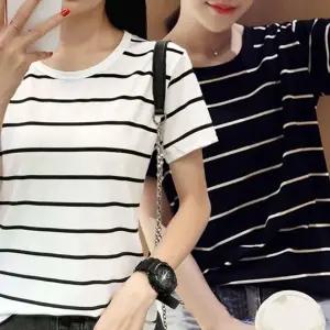 (선택 블랙)셔츠 줄무늬 반팔 여성 티 여성반팔티 여성반팔티셔츠 여자반팔티 여성반팔티 스트라이프티 셔