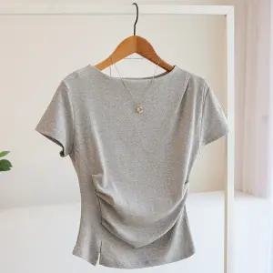 [잇수다] 노베오 언발 셔링 트임 스판 라운드 반팔 티셔츠