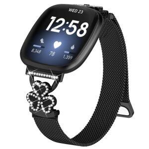Fitbit Versa 4 / 3 Sense 2 하트 클로버 시계 호환용 호환용 밴드 호환용 전기 밀라노  - 블랙블랙 쉘