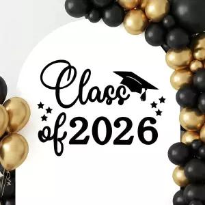 2026년 부코비 클래스 배경 표지판 - 졸업 캡 데칼 펠트 풍선 아치 파티 사진 소품 학교 및 대학 축하 장식