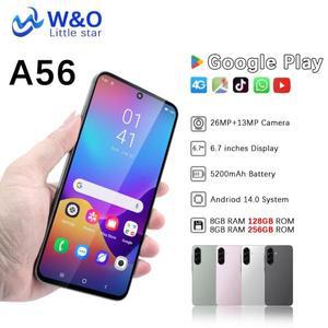 글로벌 버전 W&O A56 4G 스마트폰 안드로이드 듀얼 SIM 6.7인치 HD+ 8GB+128GB/256GB 휴대폰 5200mAh 26MP