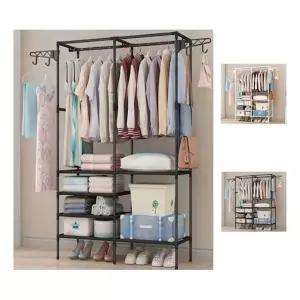 철제 조립식 옷걸이 선반 이동식 행거 시스템 스탠드 드레스룸 옷장 수납 다용도 옷 정리 의류 보관함