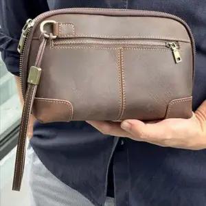 남여공용 소가죽 파우치 클러치백 스트랩 블랙