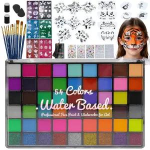 컬러 페이스 페인팅 키트 54개 스텐실 브러시 세트 무독성 페인트 튬 메이크업 할로윈 파티 학교 축제 위한