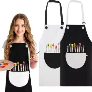 보후이즈 앞치마 2개 큰 주머니가 있는 조절 가능한 방수 아트 페인팅 공예를 위한 턱받이 요리 가드닝