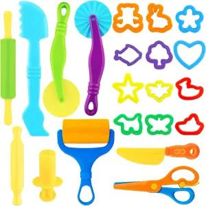 반죽 도구 2개 핀 커터 롤러 안전 가위 플라스틱 나이프가 있는 점토 액세서리 놀이