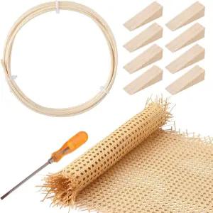 레리톤 라탄 수리 키트 PC 14인치 x 3.3피트 지팡이 웨빙 롤 1개 1/4인치 스플라인 및 캐닝 끌 의자 캐비닛