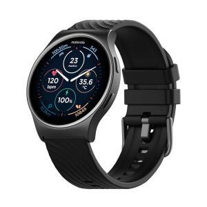 모토로라 모토 워치 120 - 프리미엄 블루투스 스마트워치 AMOLED 디스플레이 10일 배터리 심박수 SpO2 추적 피트니스 모니터링 안드로이드 과 호환 - 팬텀 블랙