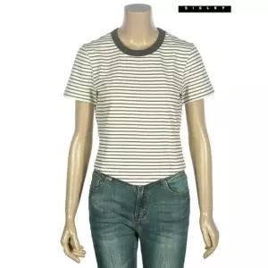 시슬리 [아울렛] 배색 라운드넥 스트라이프 반팔 티셔츠 SATSC3631