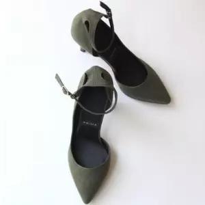 스틸레토 국내제작 뾰족코 스웨이드 물결 스트랩 트임 하이힐Y