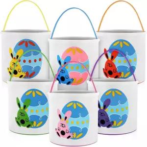 허니닥 6PCS 들을 위한 부활절 달걀 사냥 바구니 토끼 캔버스 토트백 버킷백 색상 5