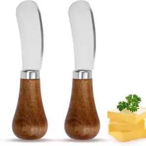 AOZBZ 버터 스프레더 나이프 스탠딩 치즈 2팩 세트 나무 손잡이가 있는 스테인리스 스틸 콜드 잼 용