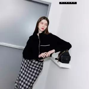 시슬리 [아울렛] 울 크랍 니트 집업 가디건 SAKCA5441_BK