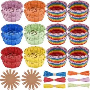 프리블로스 24세트 바구니 직조 키트 크리에이티브 그릇 라피아 예술 및 공예 프로젝트 부활절 달걀 선물용