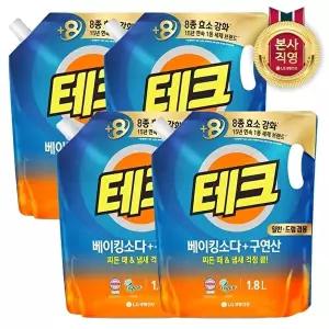 [LG생활건강][비밀] 테크 베이킹소다+구연산 액체세제 일반/드럼 겸용 리필 1.8L x 4개