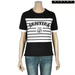 시슬리 [아울렛] 스트라이프 레터링 니트티 SAKPC2431_BK