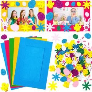 페레이클 232 부활절 DIY 액자 공예 키트 32 펠트 200 셀프 접착 스티커가 된 사진 토끼 알 파티 페이버릿