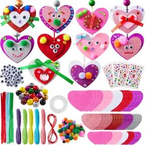 JOYIN 발렌타인 데이 264개 DIY 하트 펠트 공예 세트 글리터 나무 구슬 플라스틱 눈 파티 교실 장식용