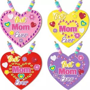 베유미 엄마 목걸이 공예 키트 24개 의 날 DIY 폼 하트 만들기 젬 스티커 감사 홈스쿨 교실 가족 파티가