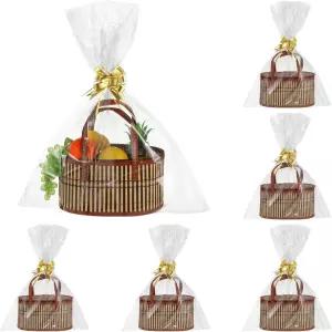 선물용 6세트 바구니 빈 대형 직조 나무 키트 가방 활 카드 크리스마스 샤워 생일 집들이 대량 포장 골드