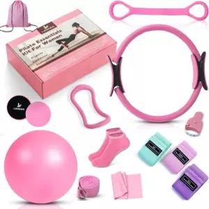 여성 및 남성용 홈 필라테스 키트 13인치 링 볼 세트 저항 밴드 코어 슬라이더 가방 - 전신 운동 포함