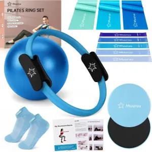 필라테스 링 세트 에센셜 여성용 운동 키트 14인치 매직 서클이 있는 요가 장비 9.8인치 볼 5개의 저항