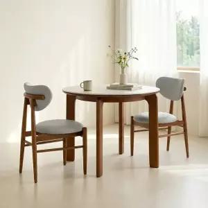 헤닝 루나 원형 테이블 세라믹식탁 세트 2인용 원목 식탁 1000 밀키오의자2